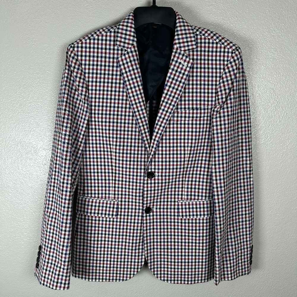 NEW J.Crew CREWCUTS Ludlow Blazer Boys 16 Seersucker Unstructured Blue Red Check